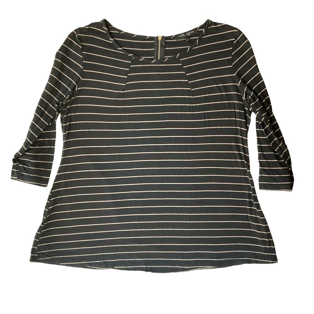 Green Envelope Women 3/4 Sleeve Crewneck Long Blouse size XL,Black White Stripes